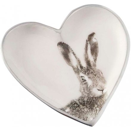 Ceramic Heart Plate With Hare Print, 18cm 