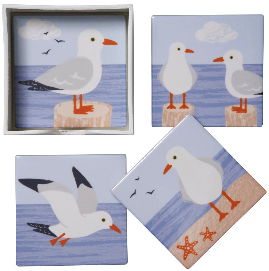 Coas112 / Set of 4 Ceramic Seagull Coasters, 11cm 50587 Kitchen