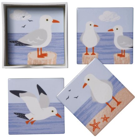 Set of 4 Ceramic Seagull Coasters, 11cm 