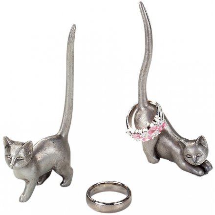 Rustic Silver Cat Ring Holders, 8.5cm 