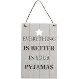 a quirky wooden plaque featuring a slated effect and bold scripted text decal 
