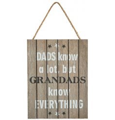 A hanging wooden plaque featuring a whitewashed wooden effect and bold scripted text 