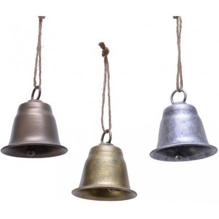 Hanging Metal Tarnished Bells, 8cm 