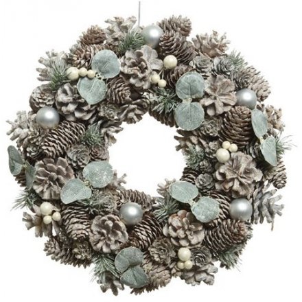 Foliage & Pinecone Glitter Wreath, 34cm 