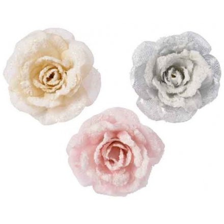 Fabric Glitter Rose Clips, 12cm 