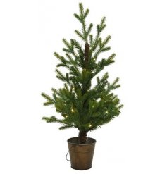 a small LED tree potted in a galvanised bucket 