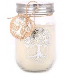  Filled with a sweetly scented wax, this candle jar will be sure to place perfectly in any home 