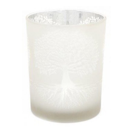 Silver Tree Glass Candle Pot, 12cm 