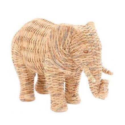 Woven Wicker Inspired Elephant, 28cm 