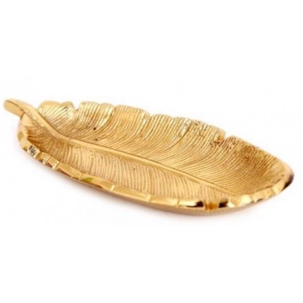 Gold Feather Decorative Dish, 12.5cm 