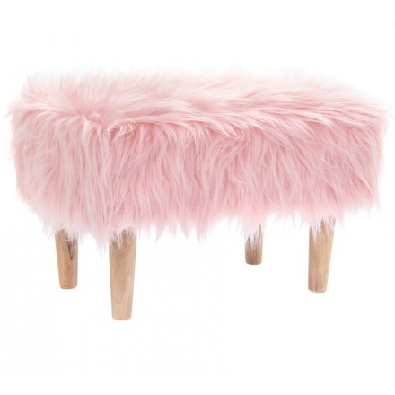 Pink Faux fur Footstool, Rectangular 