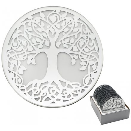 Silver Tree Mirrored Candle Plate, 10cm 