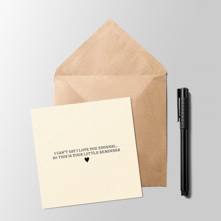  ﻿﻿A sweetly scripted greetings card with a basic print text decal and small heart finish 