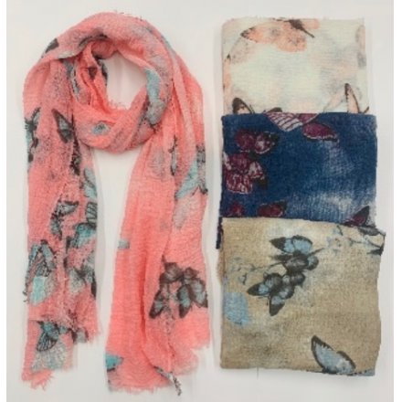 Butterfly Print Fabric Scarves, 4asst 