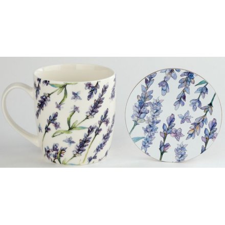 Purple Lavender Porcelain Mug & Coaster 