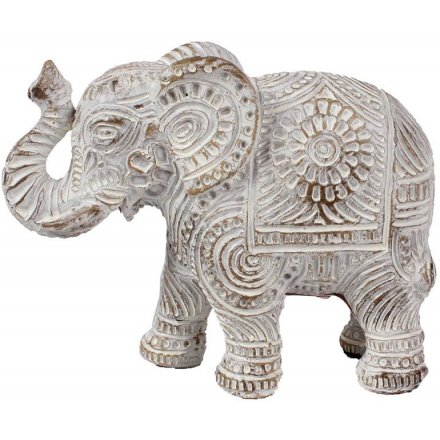 Brushed White Ornamental Elephant, 11cm 