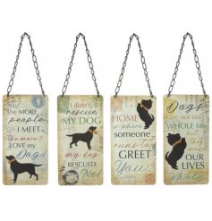 An assortment of vintage inspired hanging dog plaques