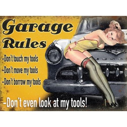 Garage Rules Metal Sign, 20cm
