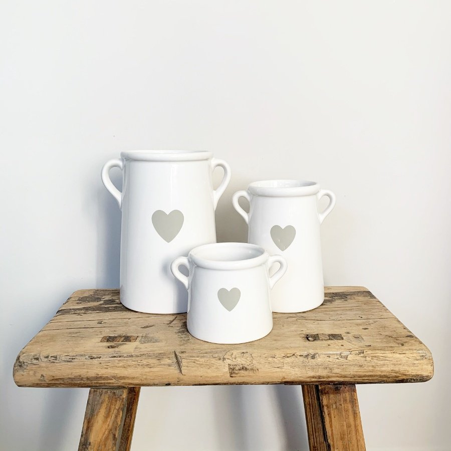 White Heart Pot With Ears, 14cm 50994 Homeware / Jugs & Vases Gainsborough Giftware Ltd
