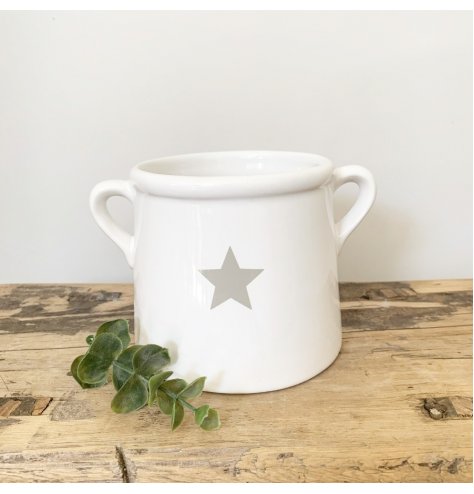 A Simply Classic Ceramic White Pot with Grey Star Decal