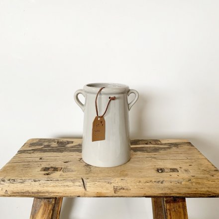 A charming tall vase with small eared handles. Complete with a tan coloured PU leather tag which reads 'for you'