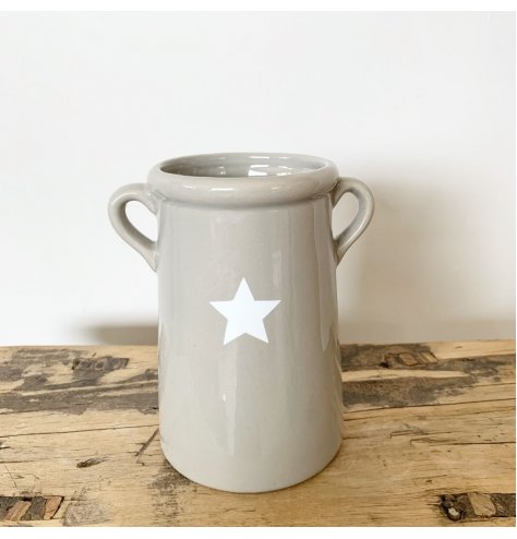 A Sleek and Stylish Ceramic Grey Vase with White Star Decal