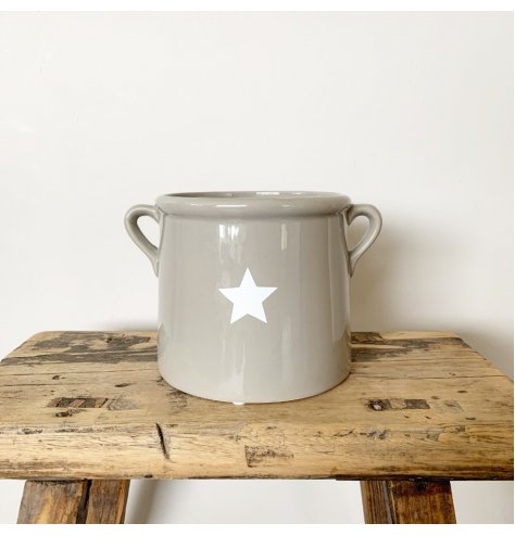 A Stunning Medium Sized Grey Pot with White Star Design