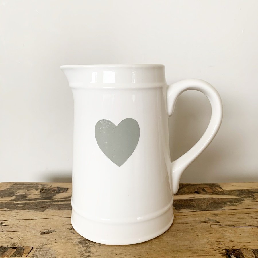 White Ceramic Jug W/Heart 51067 Interior Decor / Jugs & Vases