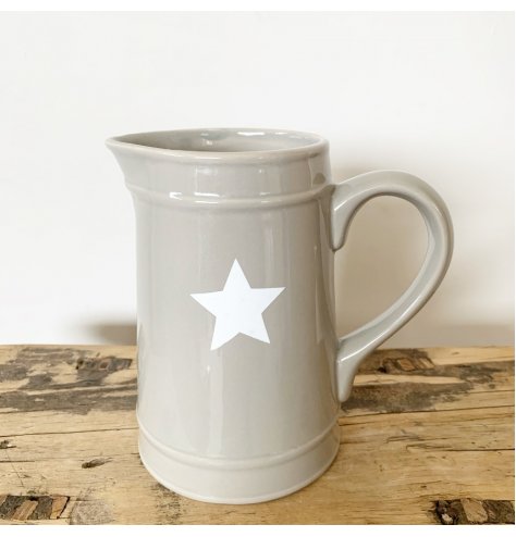A Gorgeous Simplistic Ceramic Grey Jug with White Star Decal