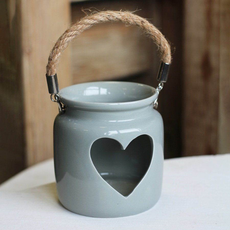 Grey Heart TLight Holder, 10cm 51076 Homeware / Candle Holders & Lanterns Gainsborough