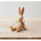 A charming and beautifully simple sitting rabbit ornament. Complete with a jute string bow and textured finish.