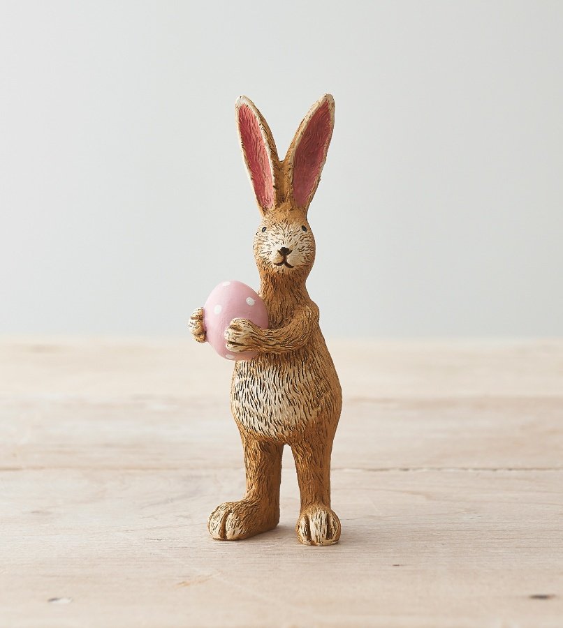 A pretty standing rabbit decoration, complete with a pink polka dot egg.