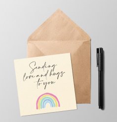Send love and hugs with this beautifully designed greetings card. Blank inside for your own message.