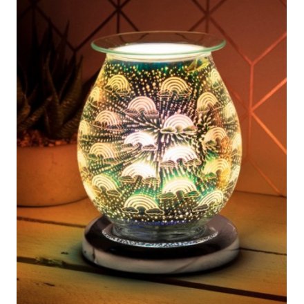 A bold and beautiful 3D patterned glass wax burner set with a colourful LED burst 