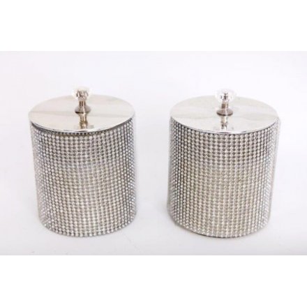 Silver Diamonte Candle Pots, 10cm 