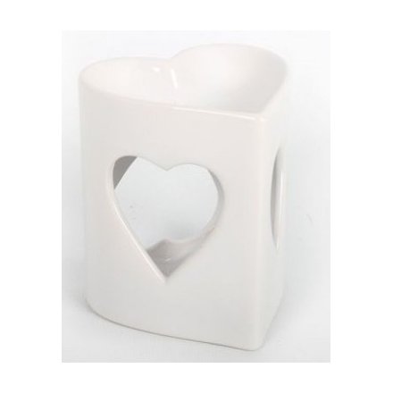 White Ceramic Heart Oil Burner, 10cm 