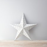 A chic and stylish white metal barn star with black, distressed ridges.