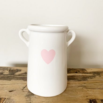White Vase Pink Heart, 14cm