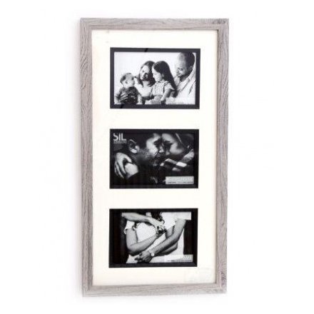 Triple Picture Frame With Grey Wood, 47cm 