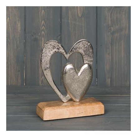 Silver Double Heart Ornament 15cm 