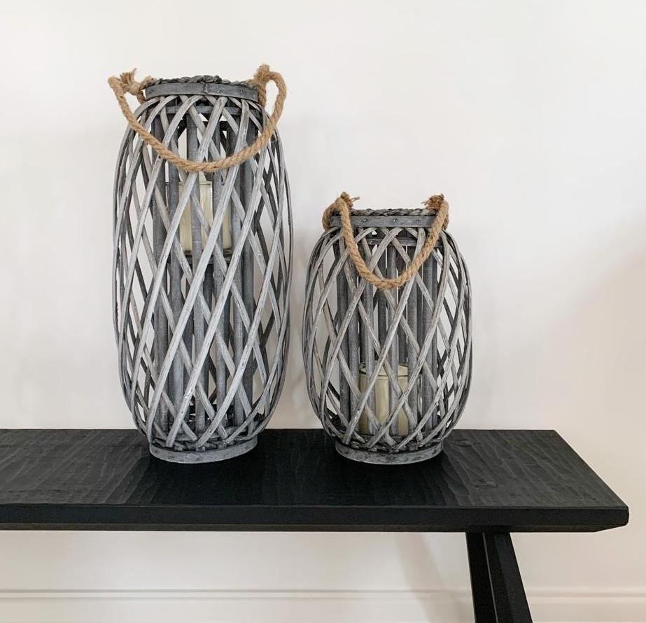 Grey Woven Lantern With Rope Handle 33cm 51223 Christmas / Candles
