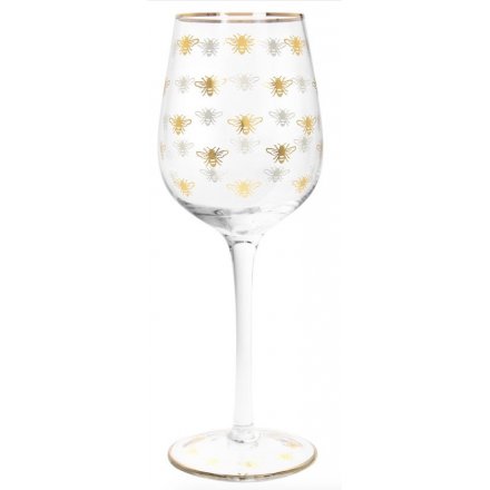 Gold Bees Stemmed Wine Glass