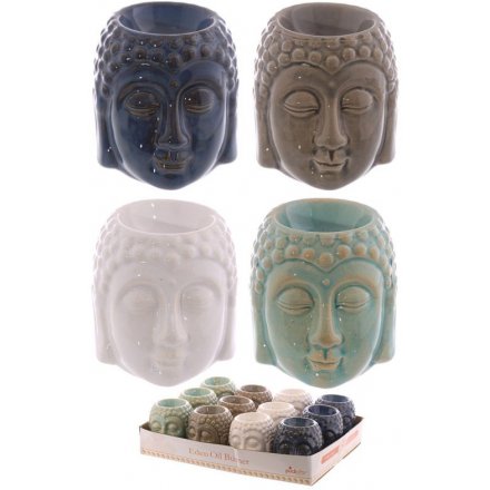 Assorted Ceramic Buddha Head Oil Burners, 8cm 