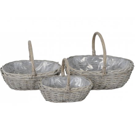 Woven Wicker Shallow Basket Planter Set