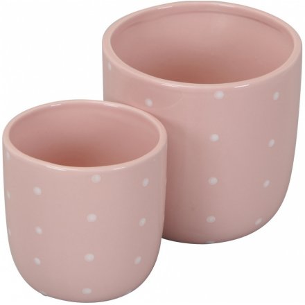 Set of 2 Pastel Pink Polka Dot Pots