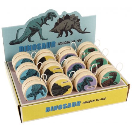 A roar-some assortment of wooden yoyos each decorated with a fearsome prehistoric dinosaur print! 