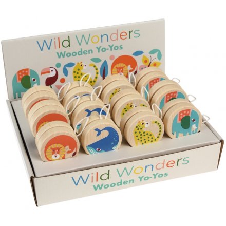 A fun and colourful assortment of wooden yoyos each decorated with a wild wonders inspired prints! 