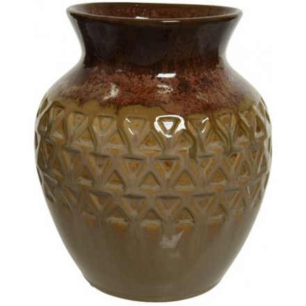 Brown Earthenware Vase, 22cm