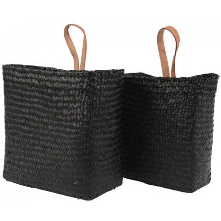 Set 2 Sea Grass Baskets, Black