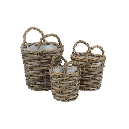 Set of 3 Lined Willow Baskets